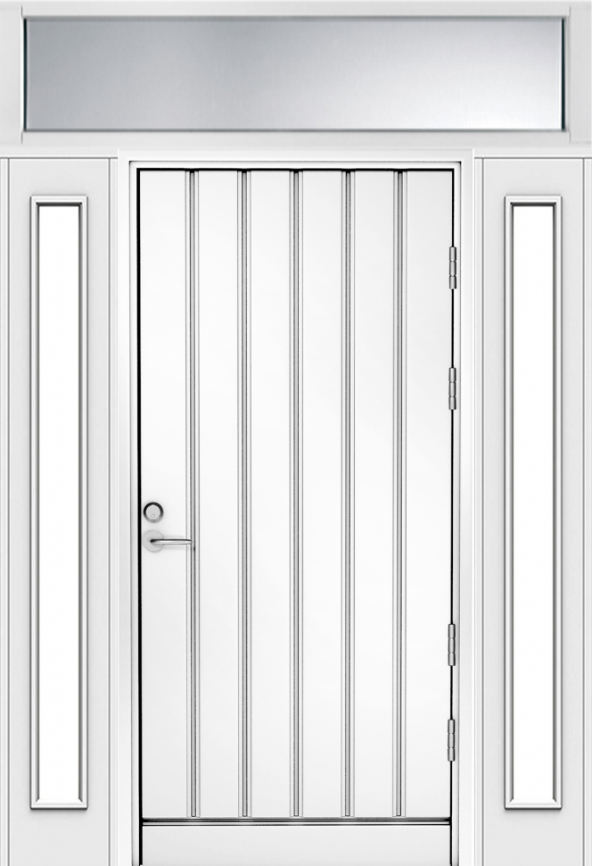 Белая входная дверь R1894 с 2 остекленными створками и фрамугой фото 1 — Финдвери