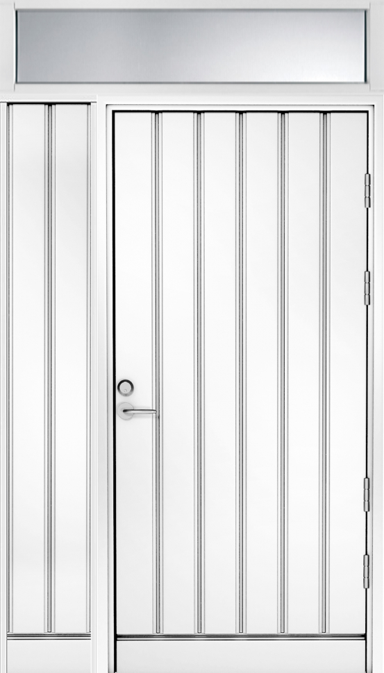 Белая входная дверь R1894 с глухой створкой и фрамугой фото 1 — Финдвери
