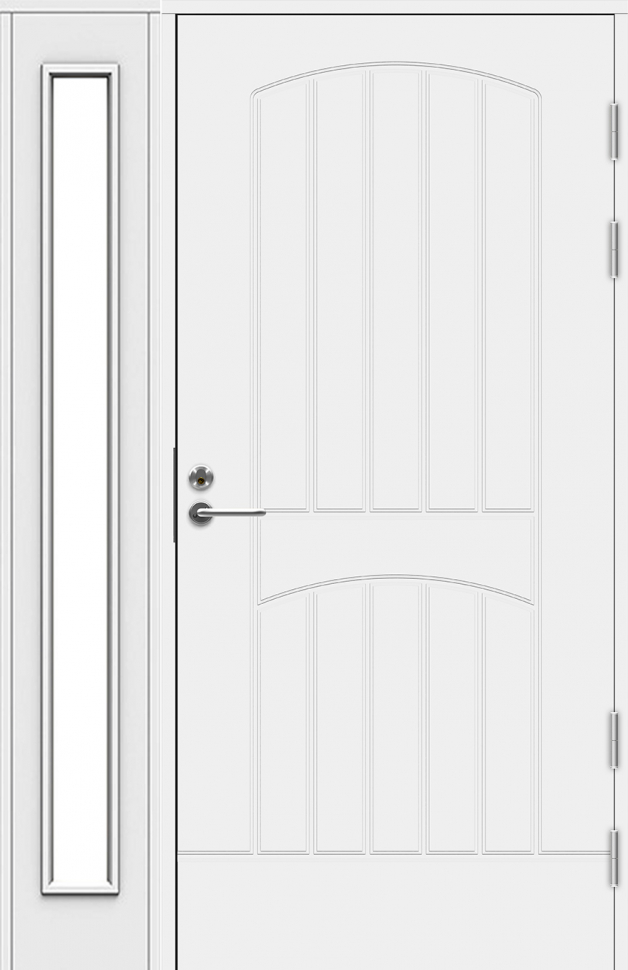 Белая входная дверь R2000 с остекленной створкой фото 1 — Финдвери